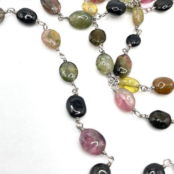 925 Sterling India BB Multi Color Tourmaline Long Necklace - Picture 9 of 14